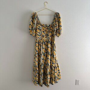 Abercrombie & Fitch Emerson Linen-Blend Puff Sleeve Midi Dress XL Tall